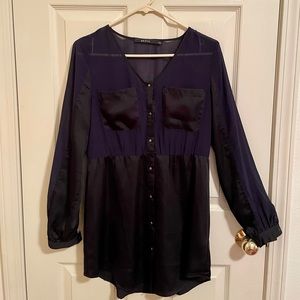 Navy black semi sheer long sleeve mini dress